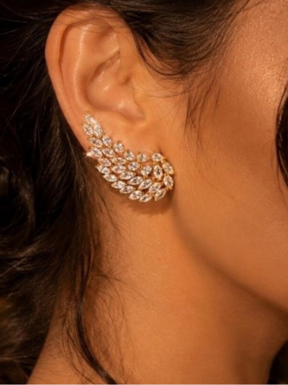 Gold Crystal Wing Drop Earrings - Picture 5 of 5